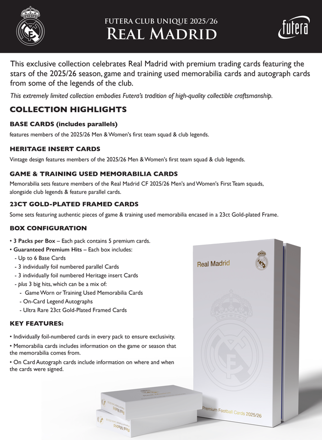 Pre Order - 2025-26 Futera Club Unique Real Madrid Hobby Box