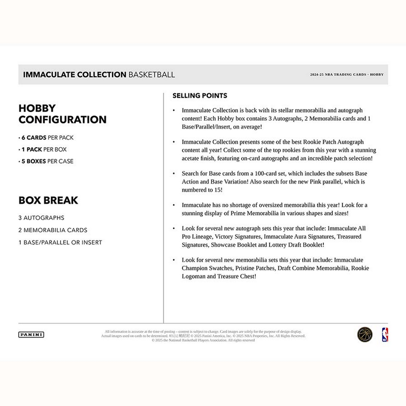 2024-25 Panini Immaculate Basketball Hobby Box