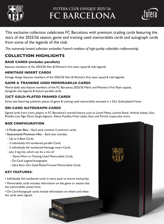 Pre Order - 2025-26 Futera Club Unique Barcelona Hobby Box