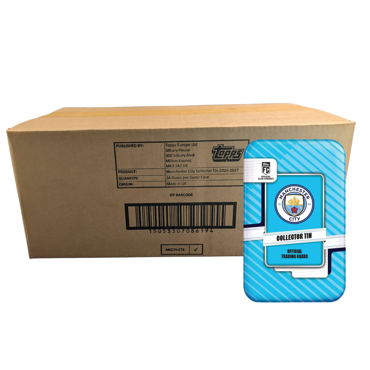 2026-27 Topps Manchester City Soccer Collector Tin Sealed Case (24 Tins)